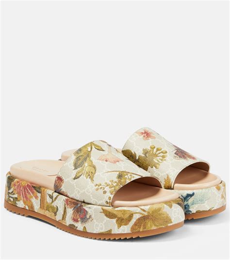 gucci slip on blue flower|gucci floral platform slides.